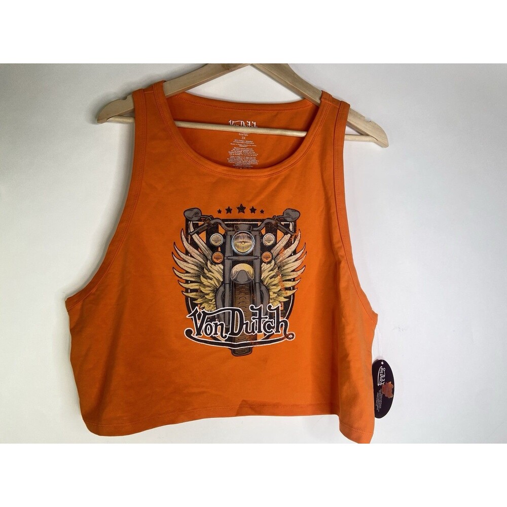 Von Dutch Bikers Sleeveless Crop Tank Top Shirt Orange Womens Plus Size 3X